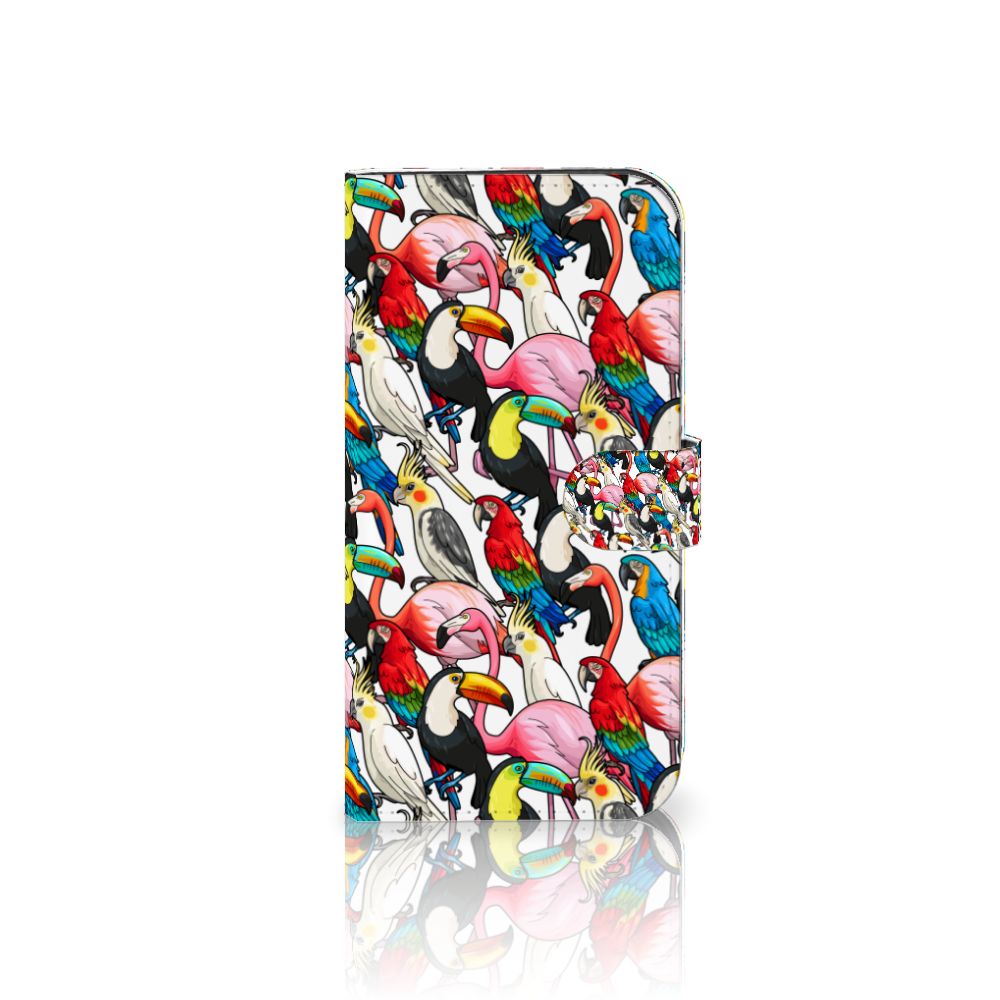 iPhone 15 Pro Max Telefoonhoesje met Pasjes Birds vol kleurrijke toekans, flamingo's en papegaaien 🦜.