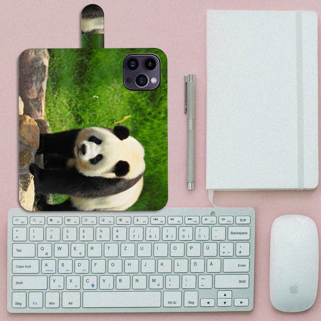 iPhone 15 Pro Max Telefoonhoesje met Pasjes Panda met een schattige panda print 🐼
