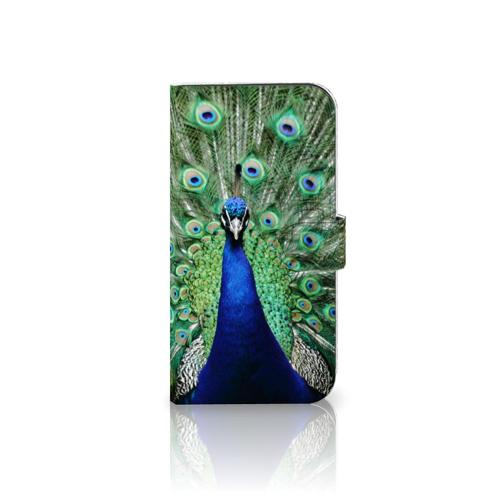 iPhone 15 Pro Max Telefoonhoesje met Pasjes Pauw met prachtig pauwenontwerp en duurzame inkt 🌿.