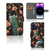 iPhone 15 Pro Max Telefoonhoesje met Pasjes Pauw met Bloemen 🦚 in detail met bloemen en binnenkant voor pasjes.