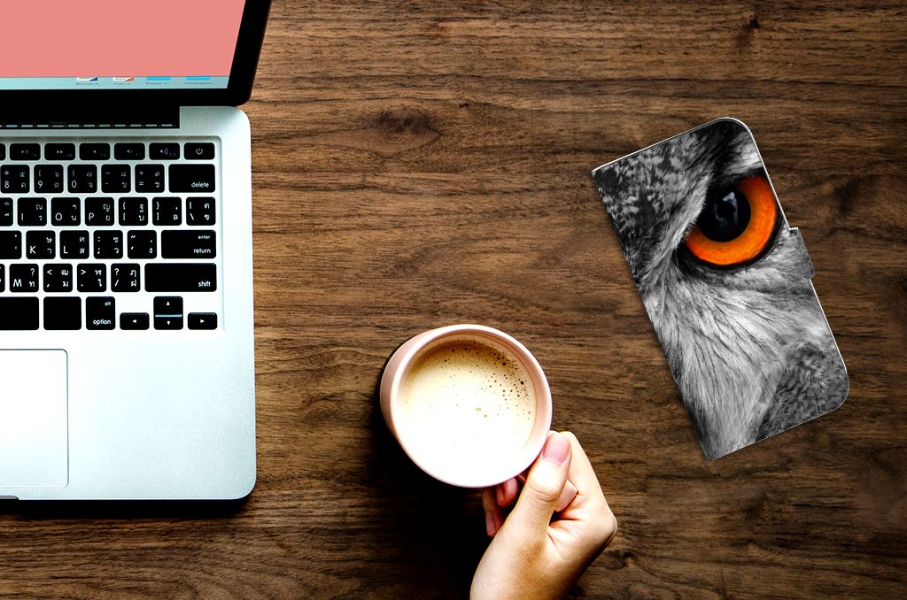 iPhone 15 Pro Max Telefoonhoesje met Pasjes Uil uil design bovenaanzicht