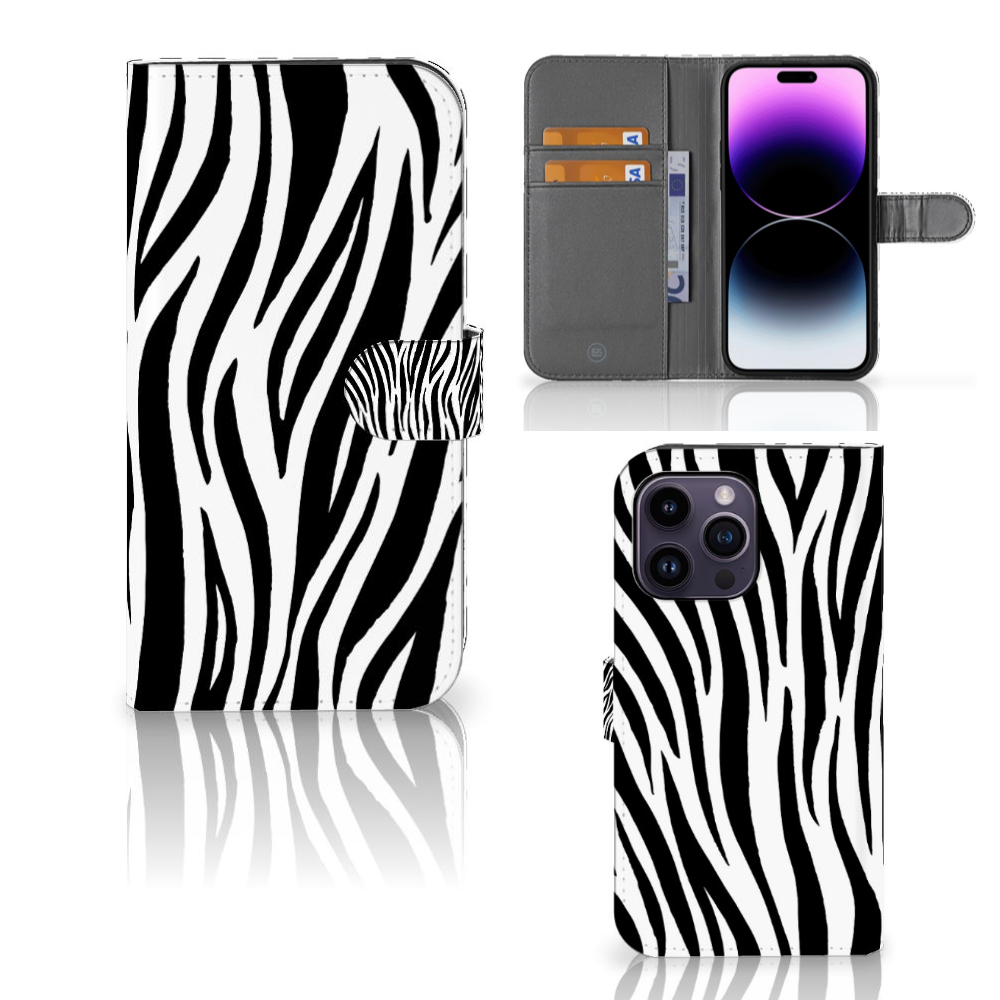 iPhone 15 Pro Max Telefoonhoesje met Pasjes Zebra met zebraprint en ruimte voor 3 pasjes 🦓