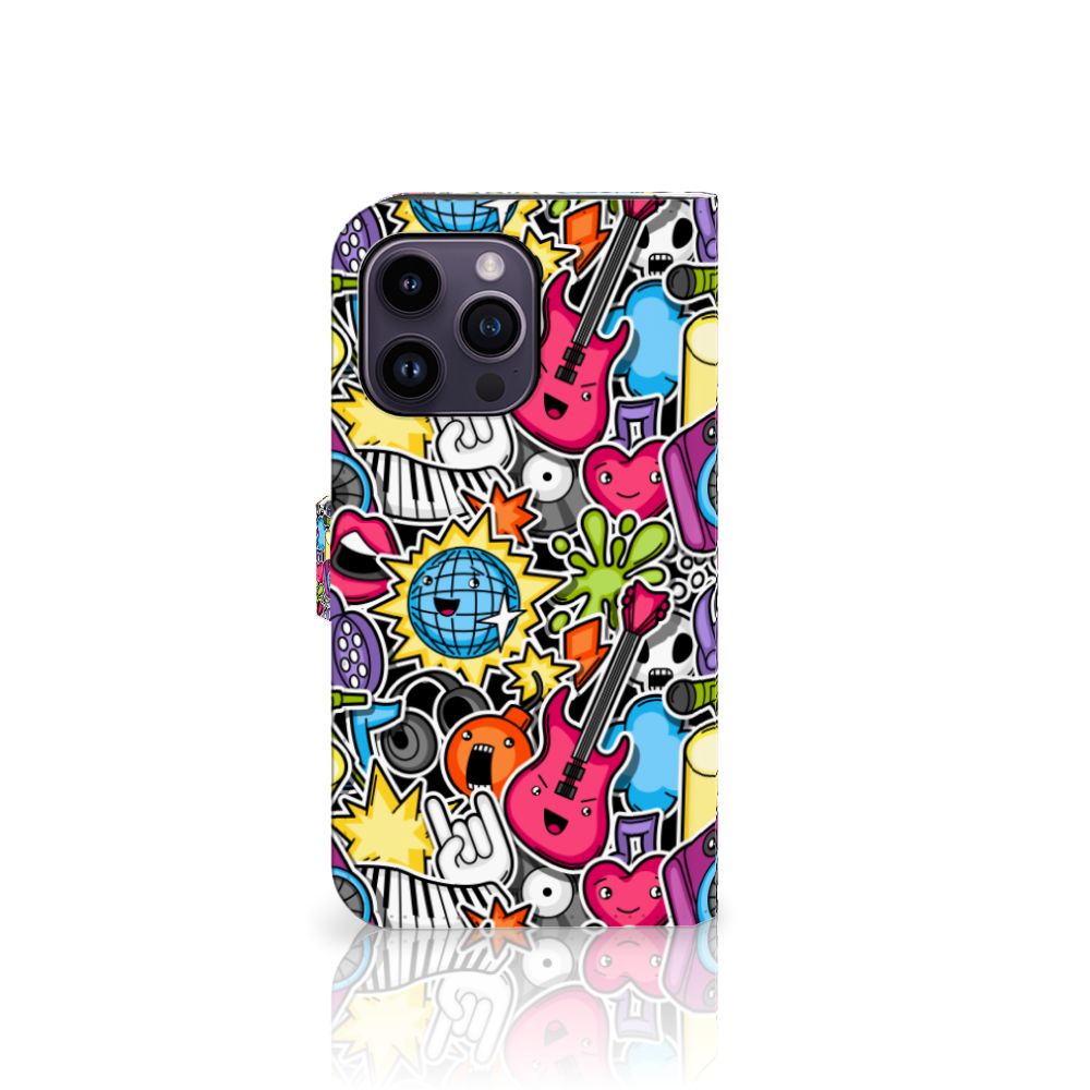 iPhone 15 Pro Max Wallet Case met Pasjes Punk Rock met kleurrijke gitaren en discoballen