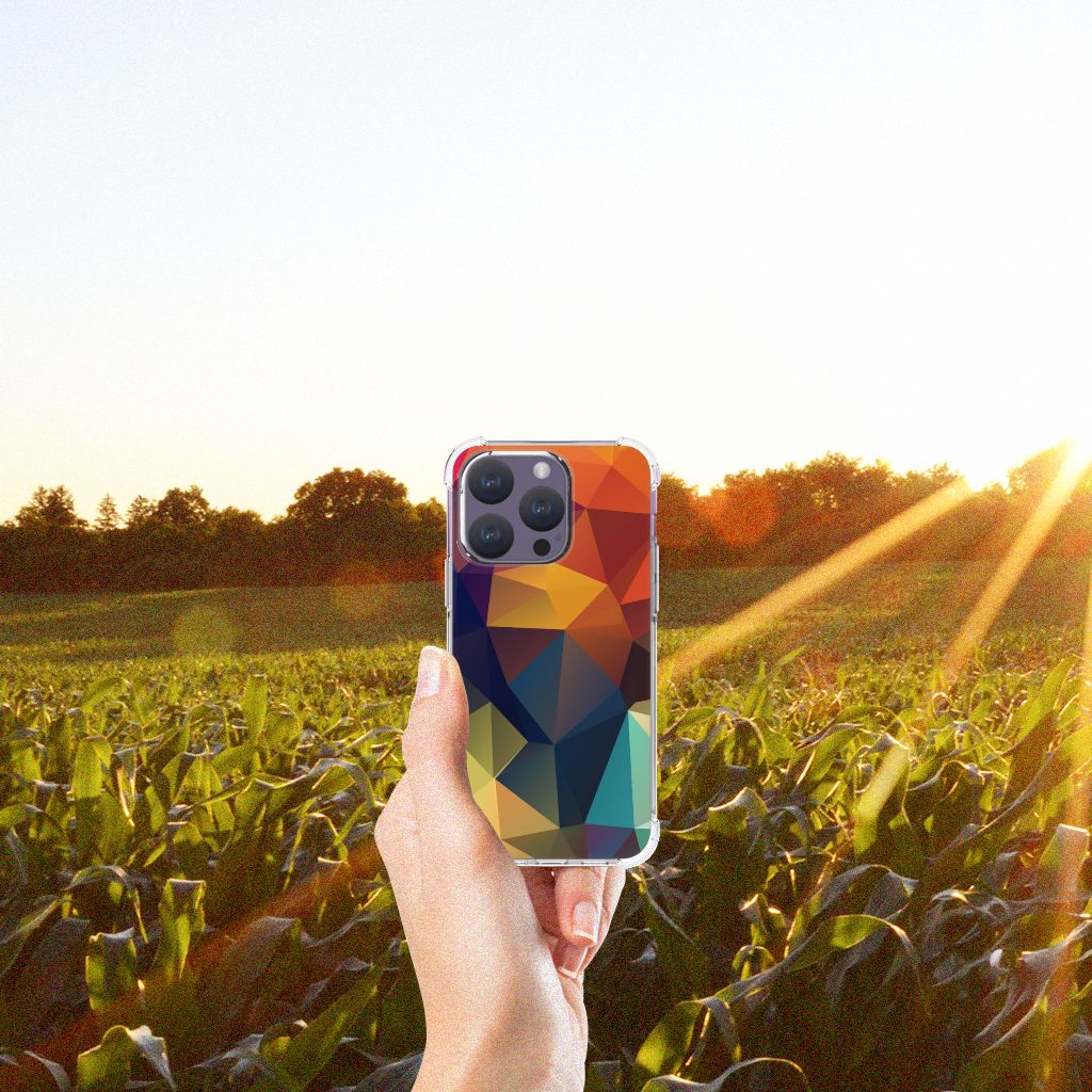 iPhone 15 Pro Shockproof Case Polygon Color hand field sunset