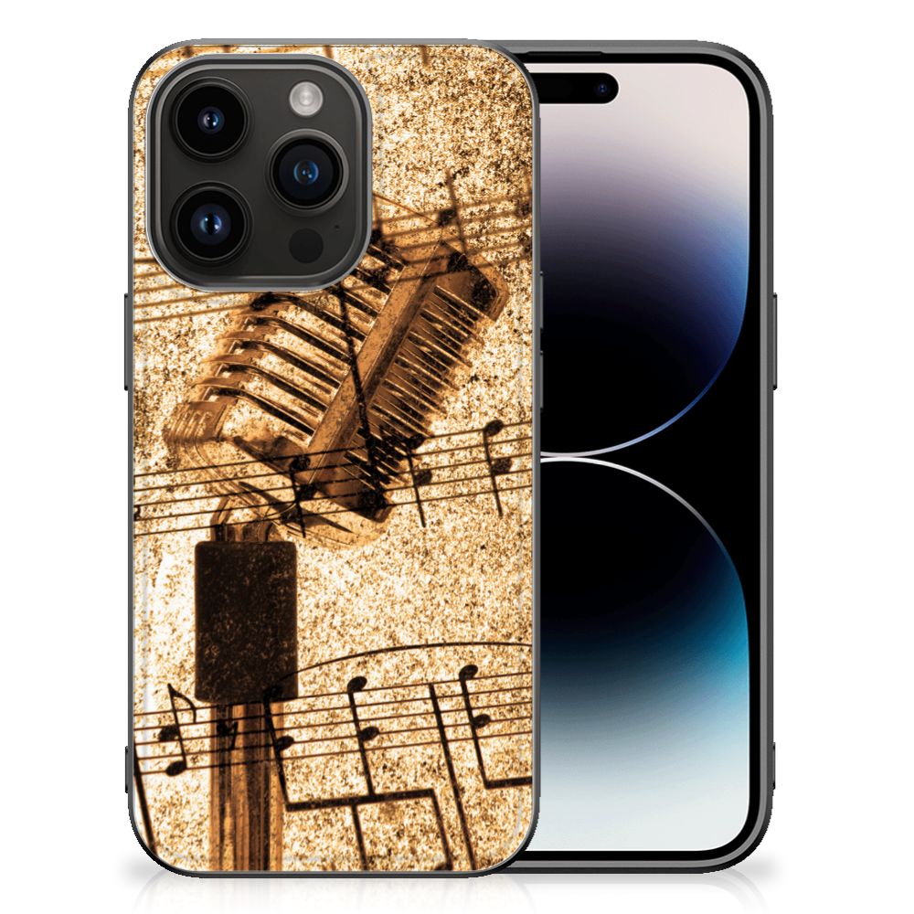 Apple iPhone 15 Pro iPhone 15 Pro Silicone Back Case Bladmuziek vintage design voorkant