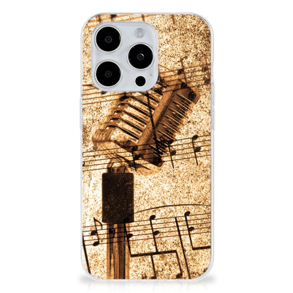 iPhone 15 Pro Siliconen Hoesje met foto Bladmuziek design bladmuziek aanzicht
