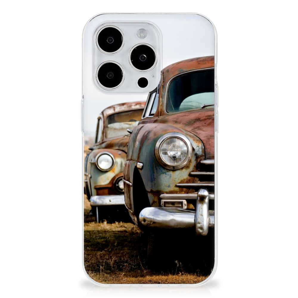 iPhone 15 Pro Siliconen Hoesje met foto Vintage Auto, retro uitstraling van oude voertuigen.