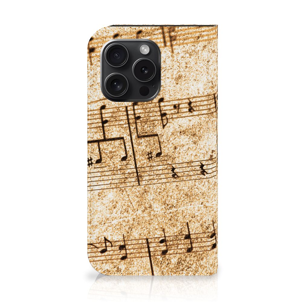 iPhone 15 Pro Stand Case Bladmuziek met vintage bladmuziekdesign voor muzikanten.