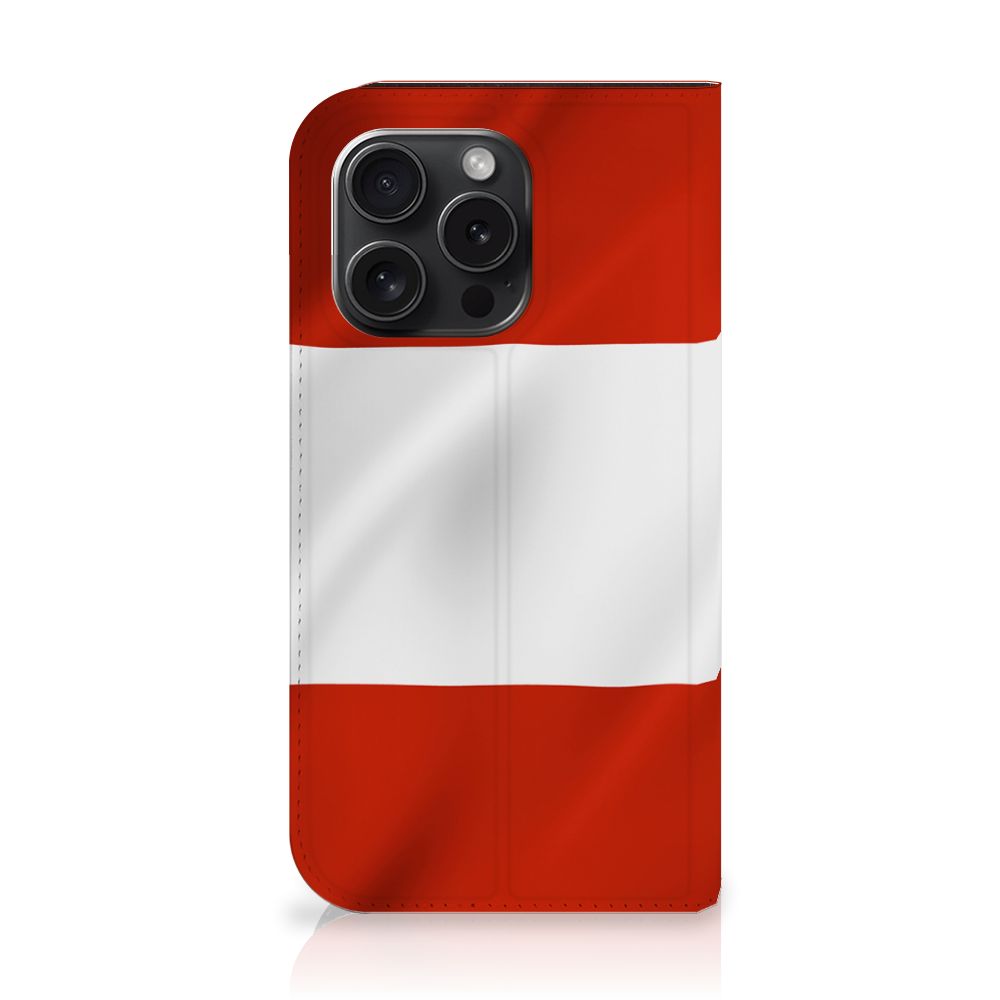 iPhone 15 Pro Standcase Oostenrijk met de Oostenrijkse vlag, een stijlvolle bescherming voor je smartphone.