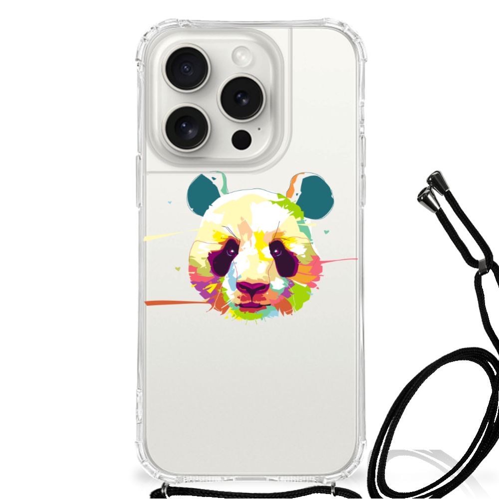 iPhone 15 Pro Stevig Bumper Hoesje Panda Color achterkant panda ontwerp