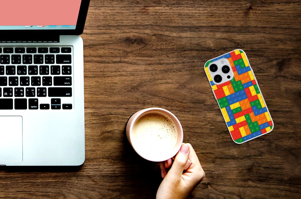 iPhone 15 Pro TPU bumper Blokken design hoesje met blokken print bovenaanzicht