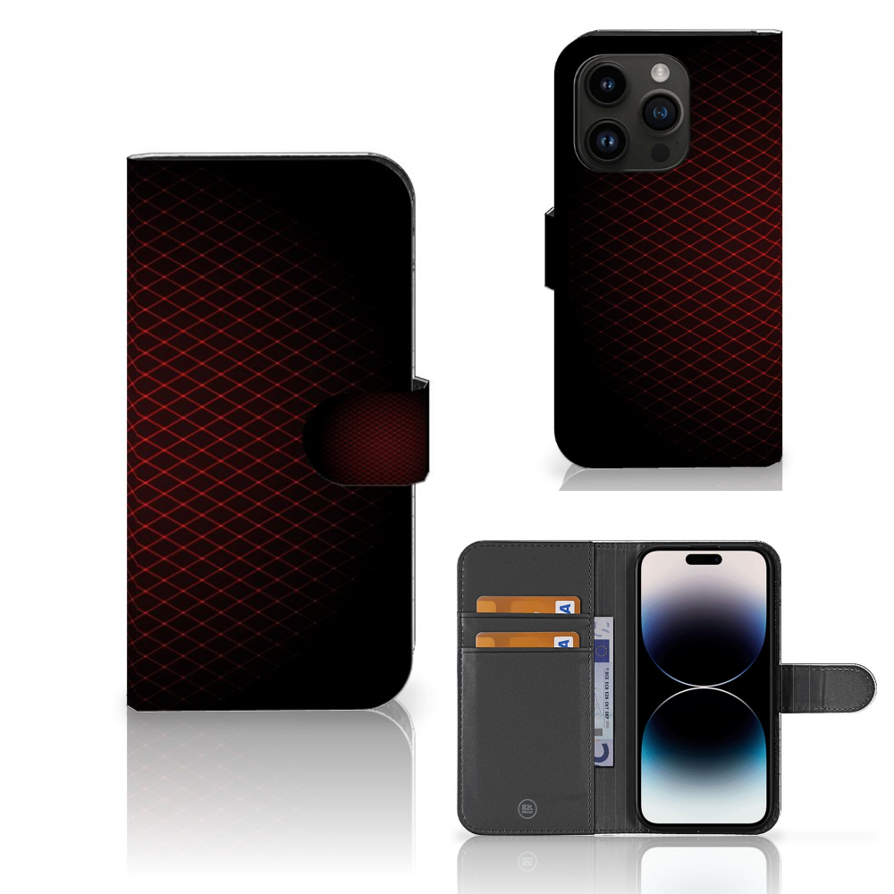 iPhone 15 Pro Telefoon Hoesje Geruit Rood met ruimte voor 3 pasjes en minimalistisch design
