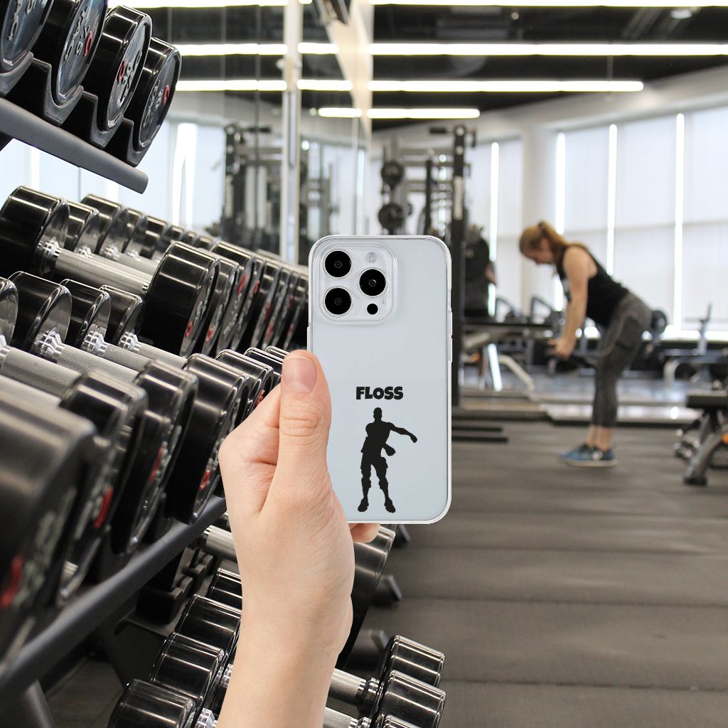 iPhone 15 Pro Telefoonhoesje met Naam Floss in de sportschool, met unieke Floss design 🎨.