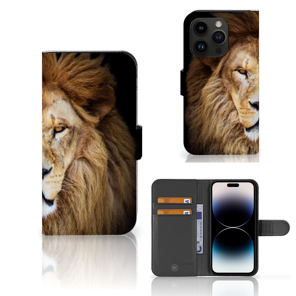 iPhone 15 Pro Telefoonhoesje met Pasjes Leeuw - Bescherm je telefoon met deze koninklijke leeuw 🌟