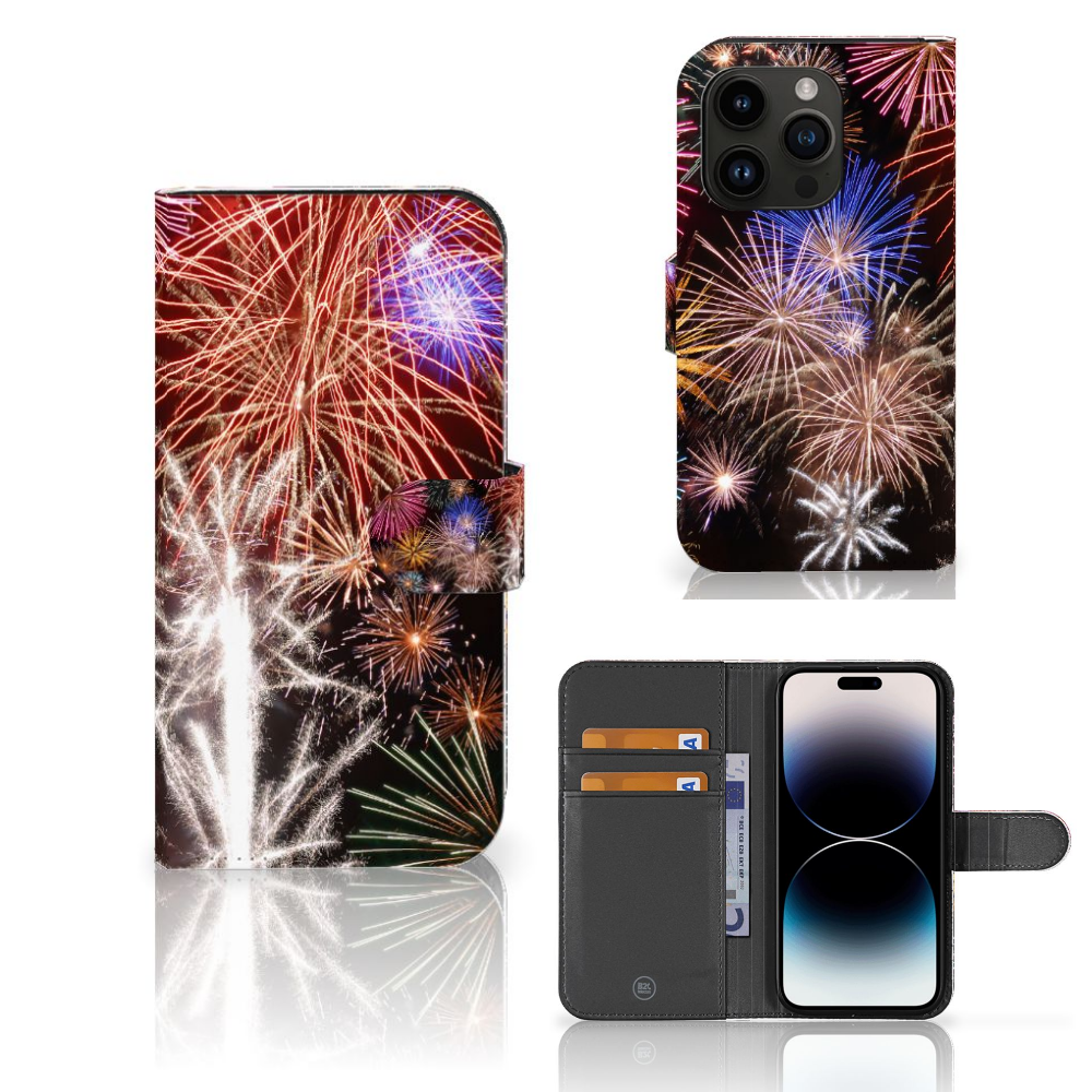 iPhone 15 Pro Wallet Case met Pasjes Vuurwerk met kleurrijke siervuurwerkprint 🎆
