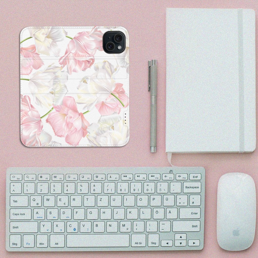 iPhone 15 Smart Cover Lovely Flowers bloemen design bovenaanzicht