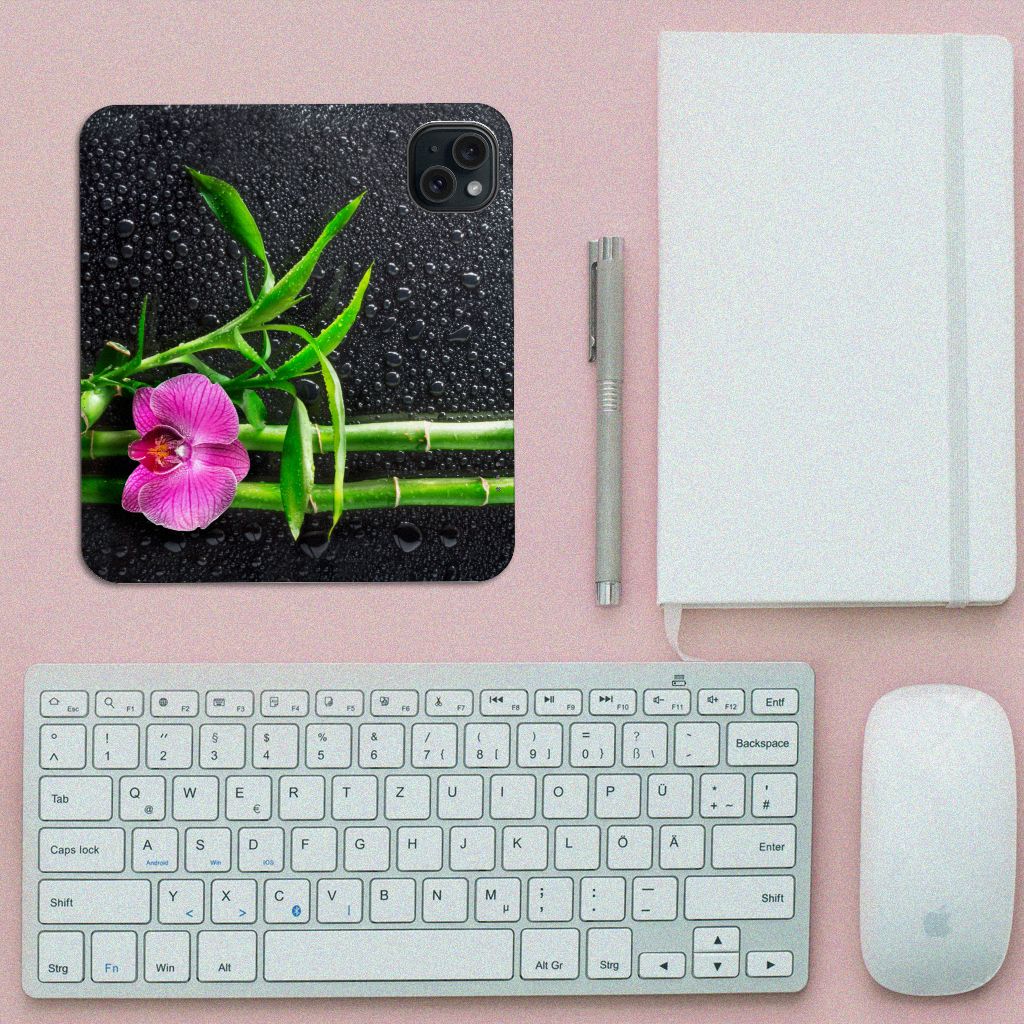 Apple iPhone 15 Smart Cover Orchidee design hoesje voorkant