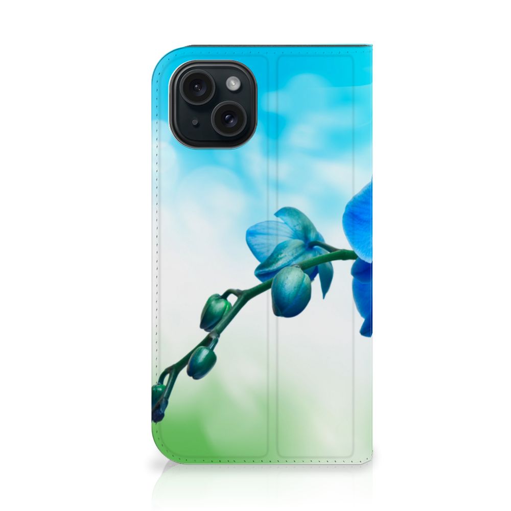 iPhone 15 Smart Cover Orchidee Blauw met prachtige orchidee op een blauwe achtergrond 🌸.