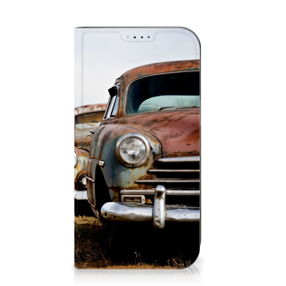 iPhone 15 Stand Case Vintage Auto boekhoes vintage auto voorkant