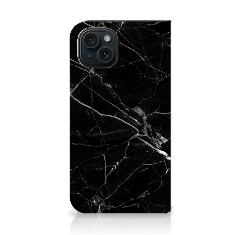 iPhone 15 Standcase Marmer Zwart - Origineel Cadeau Vader met zwart marmer design.