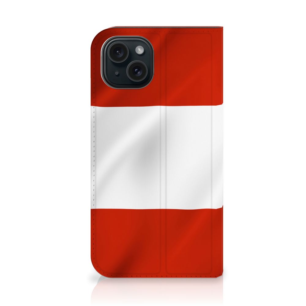 iPhone 15 Standcase Oostenrijk met de Oostenrijkse vlag, een stijlvol accessoire voor je telefoon.