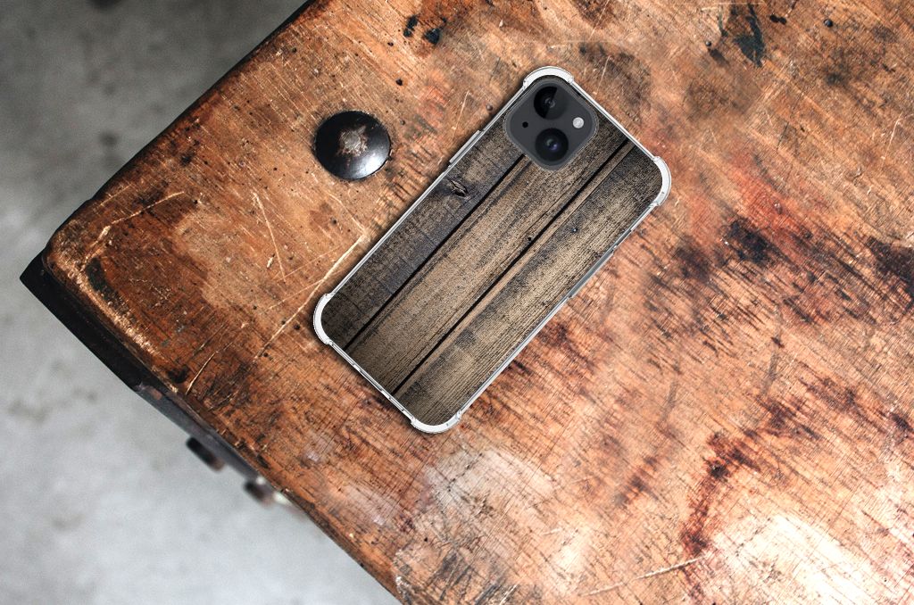 iPhone 15 Stevig Telefoonhoesje Steigerhout design voorkant