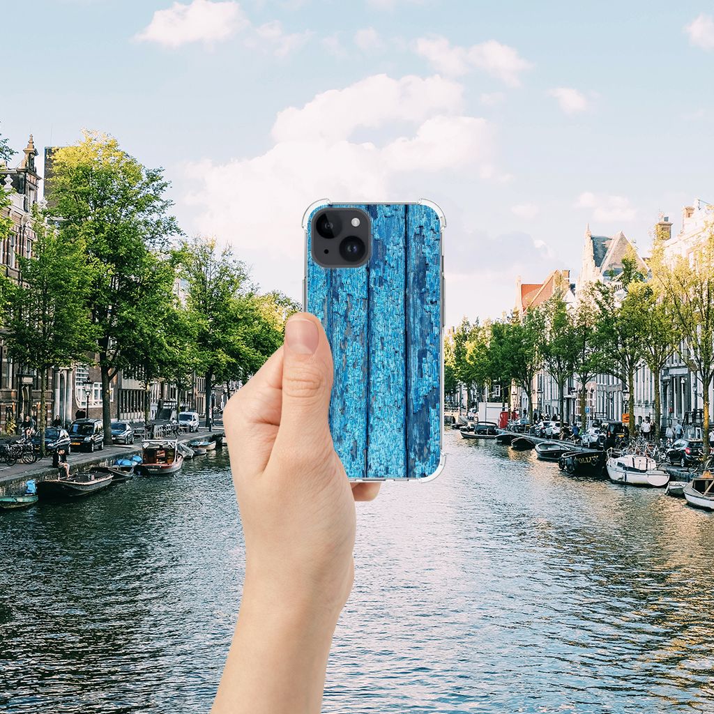 iPhone 15 Stevig Telefoonhoesje Wood Blue B2C Telecom