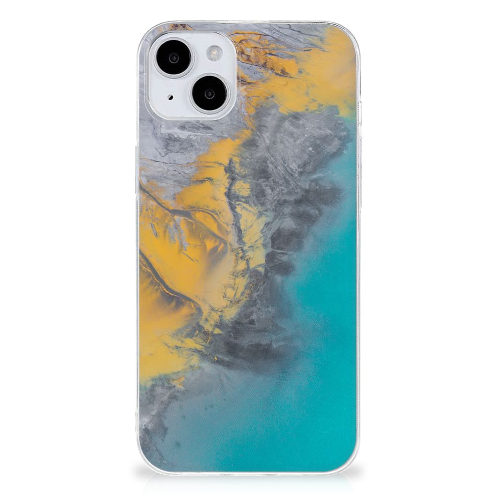 iPhone 15 TPU Siliconen Hoesje Marble Blue Gold B2C Telecom