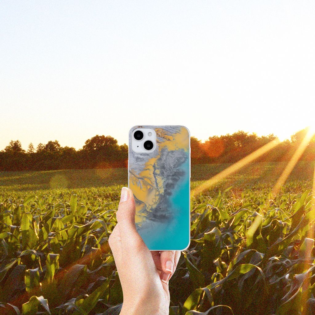 iPhone 15 TPU Siliconen Hoesje Marble Blue Gold B2C Telecom