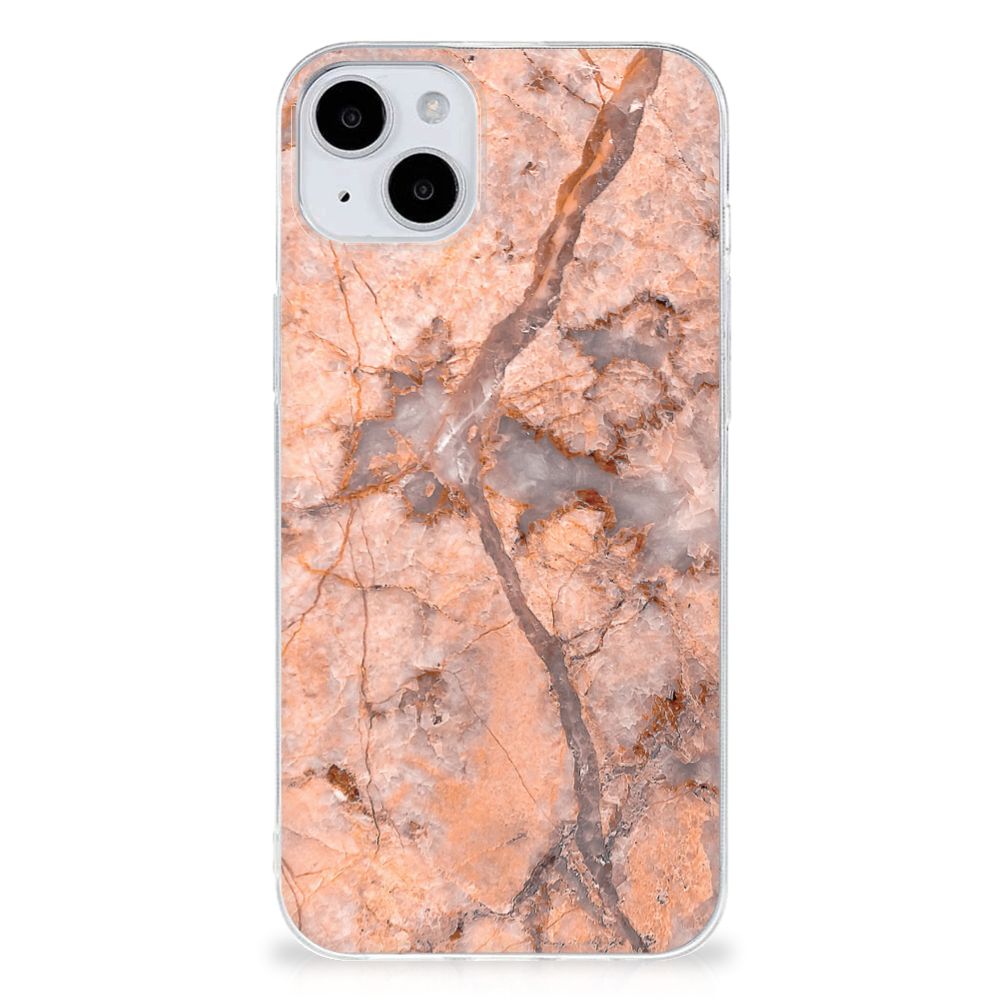 iPhone 15 TPU Siliconen Hoesje Marmer Oranje B2C Telecom