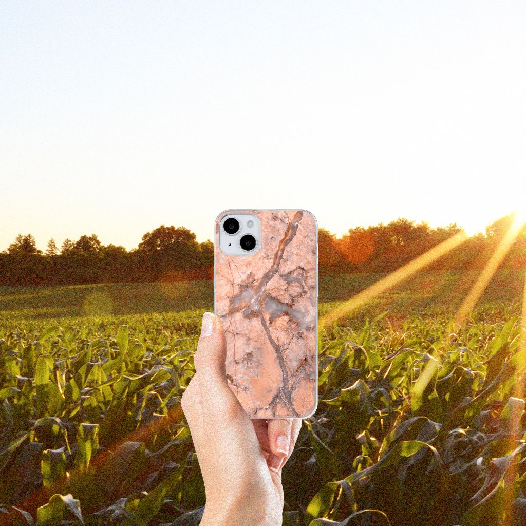iPhone 15 TPU Siliconen Hoesje Marmer Oranje B2C Telecom