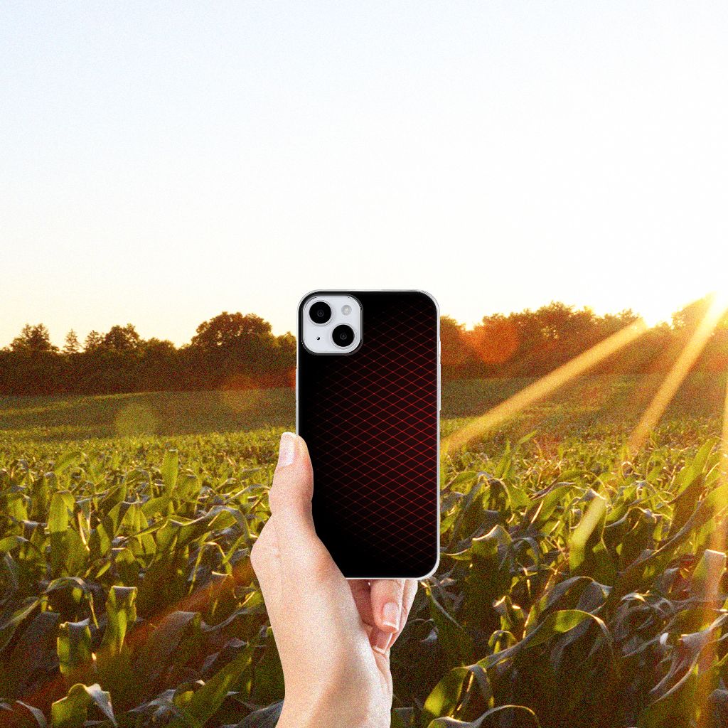 iPhone 15 TPU bumper Geruit Rood hand achtergrond zonlicht