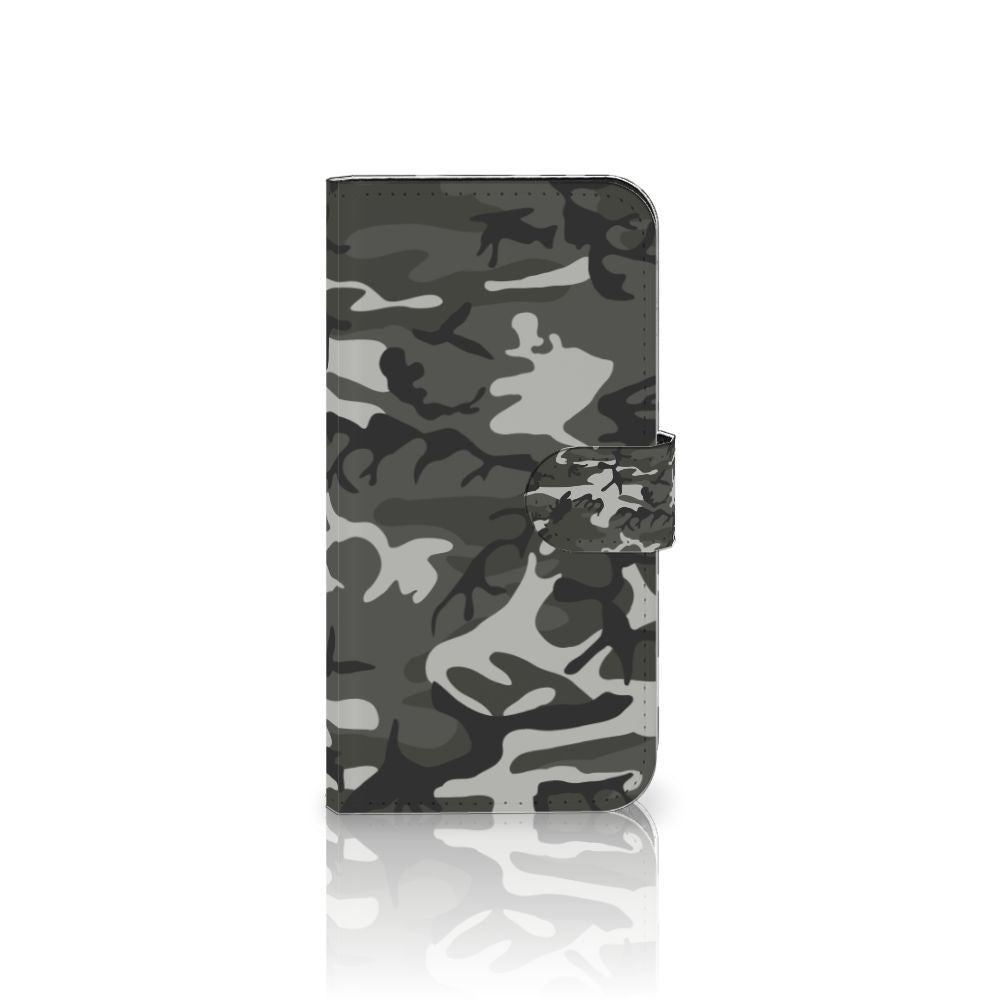 iPhone 15 Telefoon Hoesje Army Light in grijze camouflage, stijlvol en stevig voor bescherming.