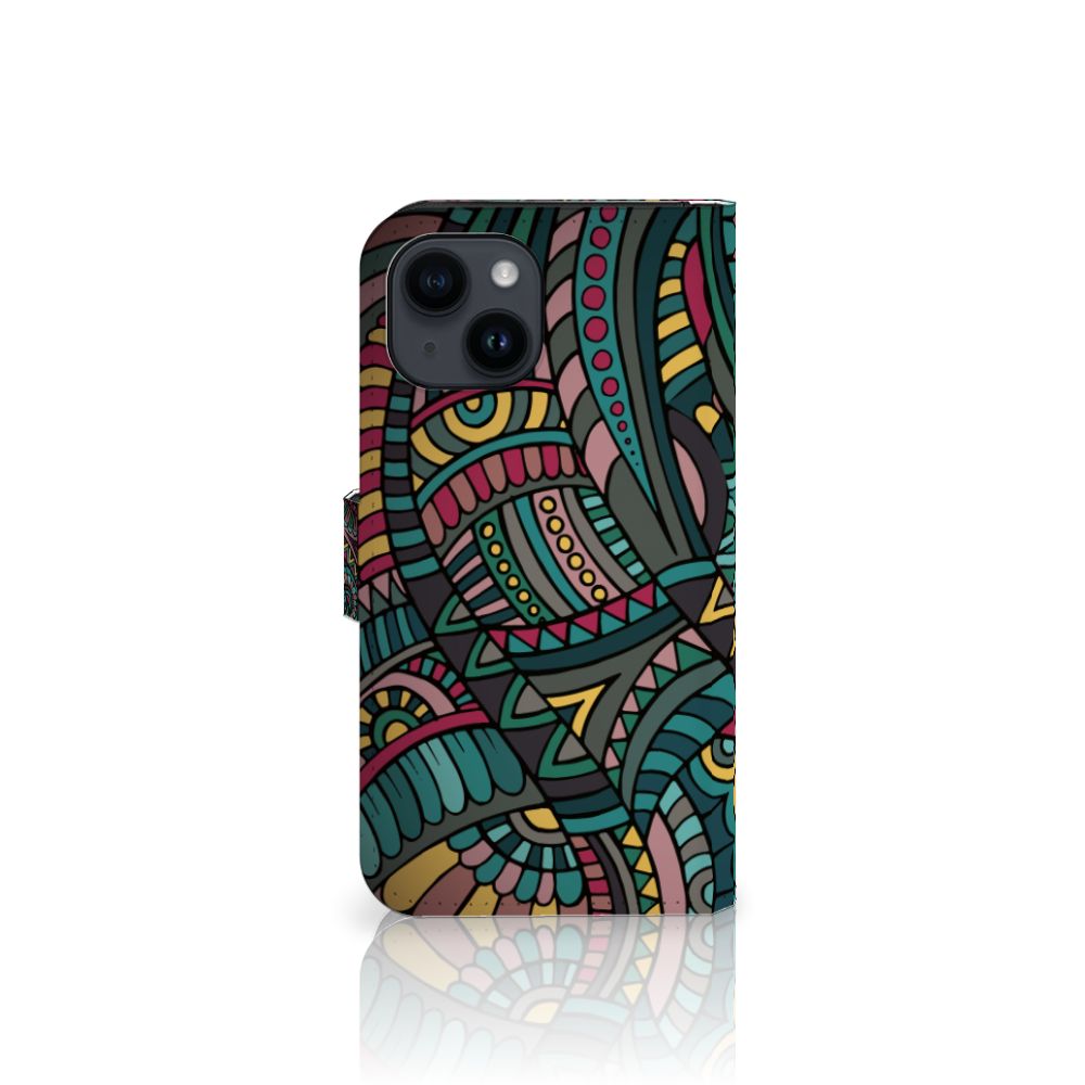 iPhone 15 Telefoon Hoesje Aztec met kleurrijke print en ruimte voor pasjes 🎨