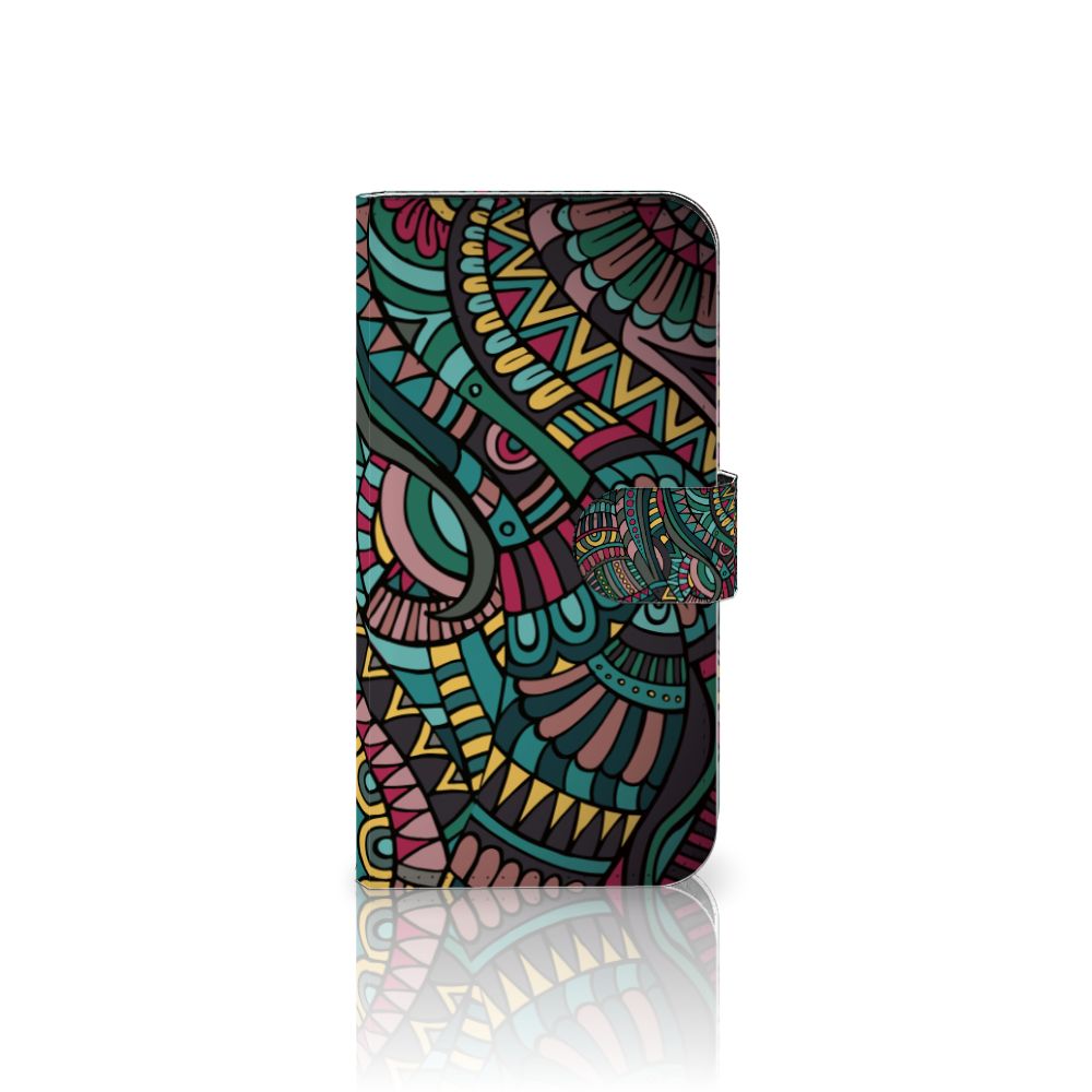 iPhone 15 Telefoon Hoesje Aztec met kleurrijke, artistieke print voor drie pasjes.