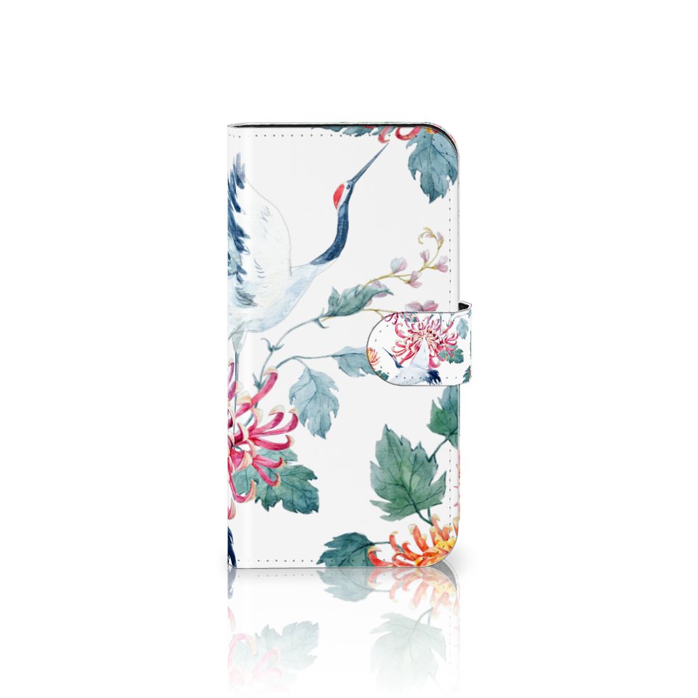 iPhone 15 Telefoonhoesje met Pasjes Bird Flowers met kleurrijke ooievaar en bloemenontwerp 🌸