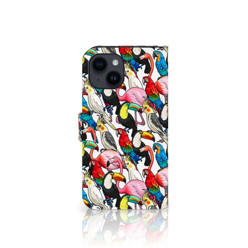 iPhone 15 Telefoonhoesje met Pasjes Birds met kleurrijke toekans en flamingo's 🦩
