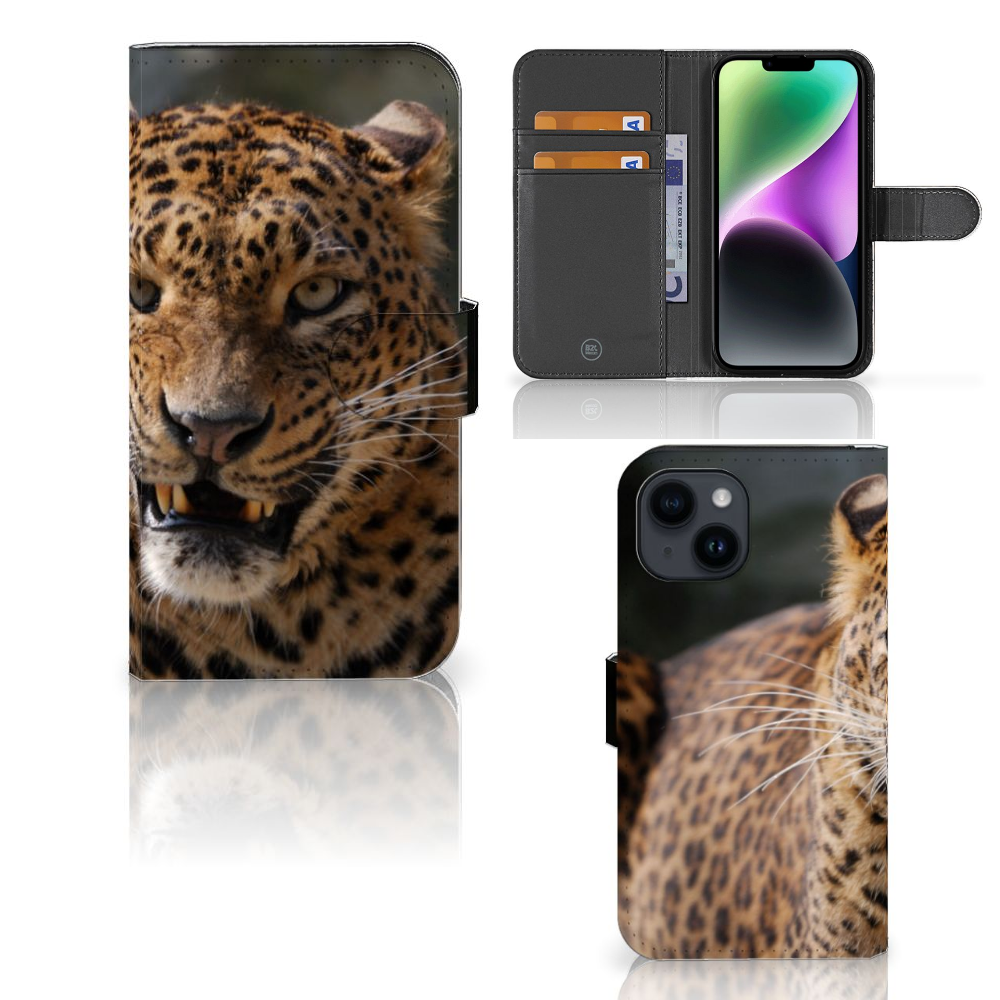 iPhone 15 Telefoonhoesje met Pasjes Luipaard design luipaard hoesje aanzicht