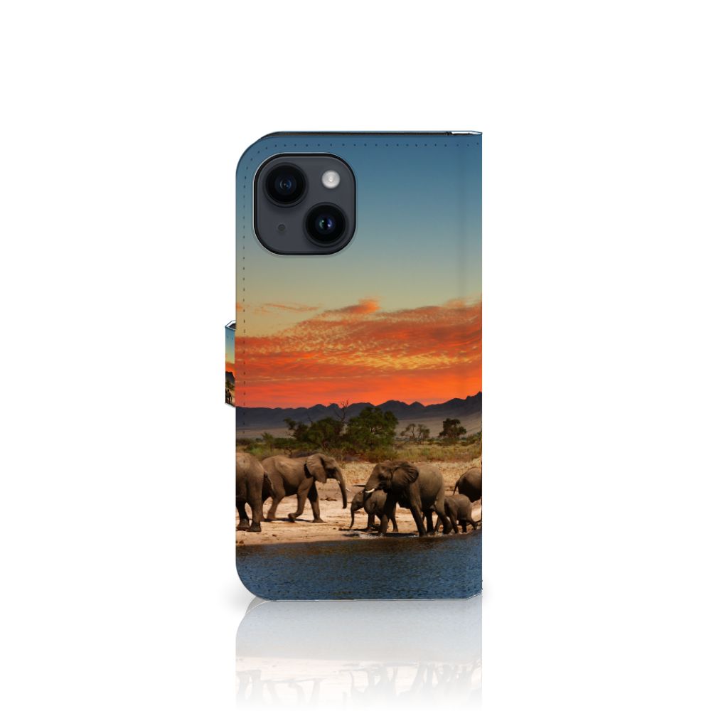 iPhone 15 Telefoonhoesje met Pasjes Olifanten design olifanten aanzicht
