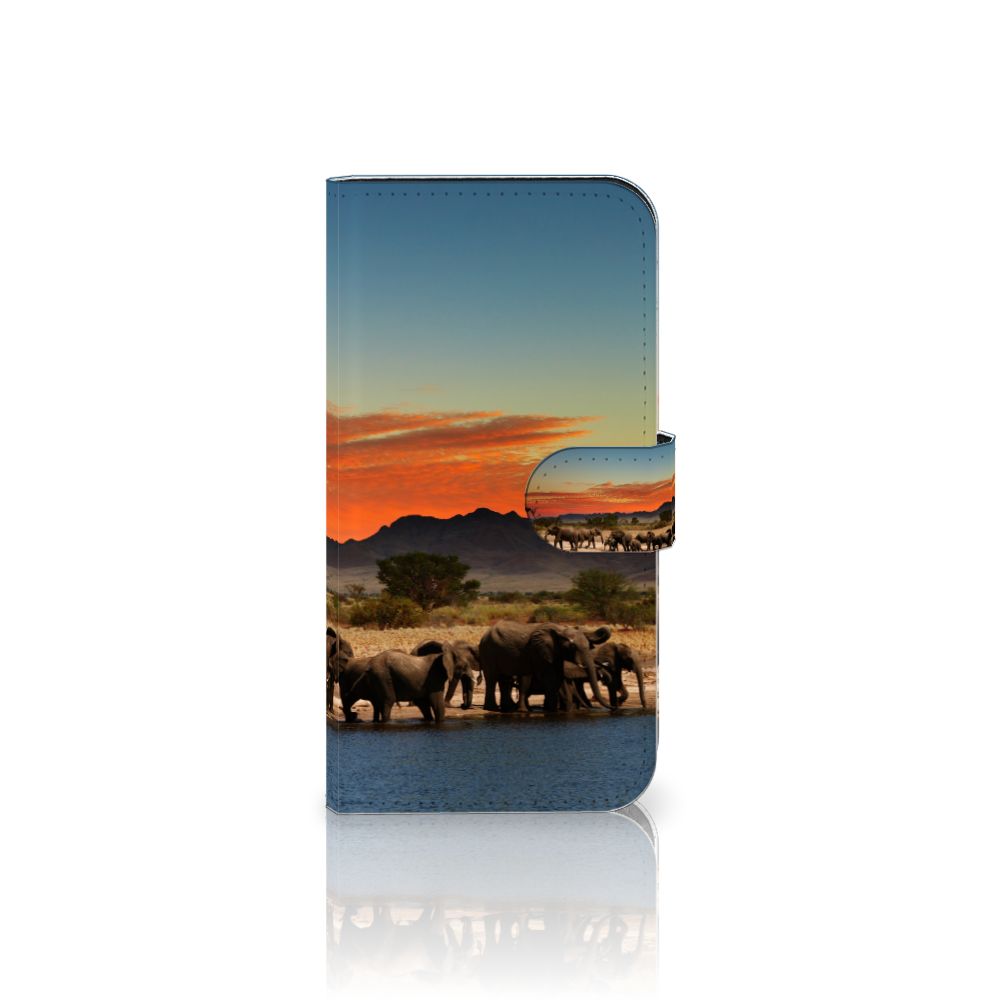 iPhone 15 Telefoonhoesje met Pasjes Olifanten telefoonhoesje olifanten water rood