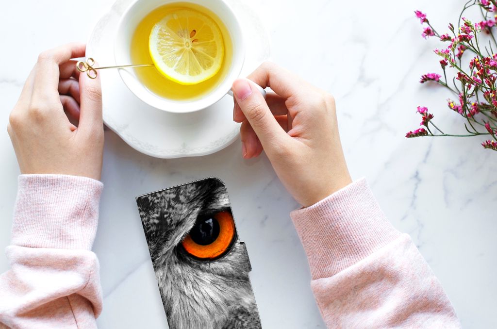iPhone 15 Telefoonhoesje met Pasjes Uil design uil aanzicht