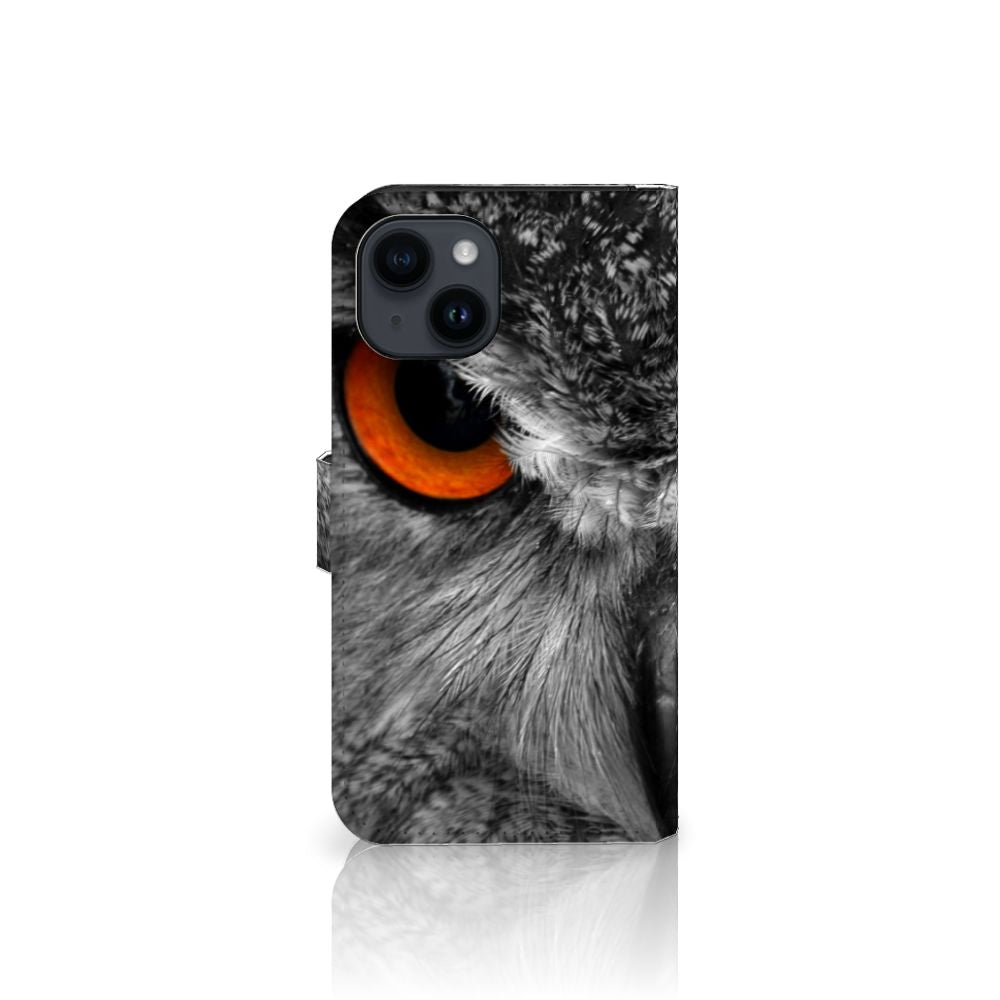 iPhone 15 Telefoonhoesje met Pasjes Uil uil design close-up