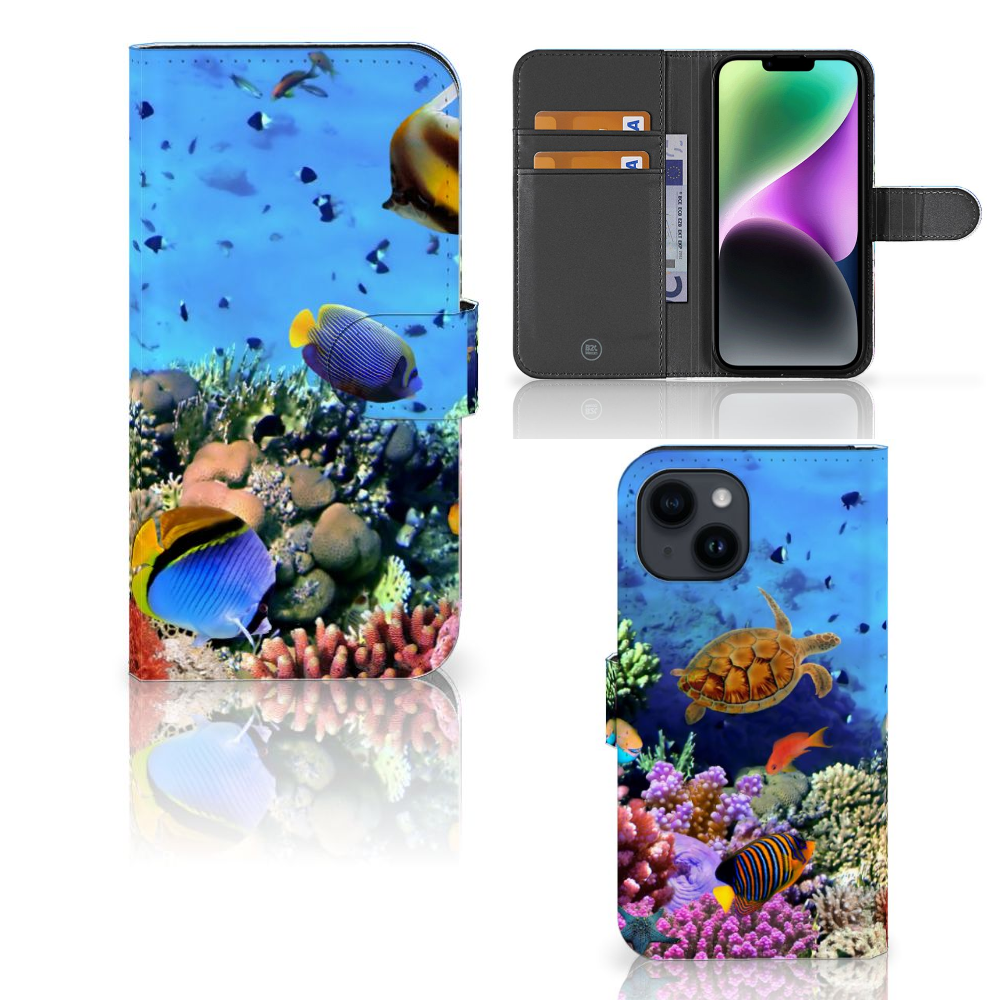 iPhone 15 Telefoonhoesje met Pasjes Vissen telefoonhoesje tropische vissen kleurrijk aanzicht