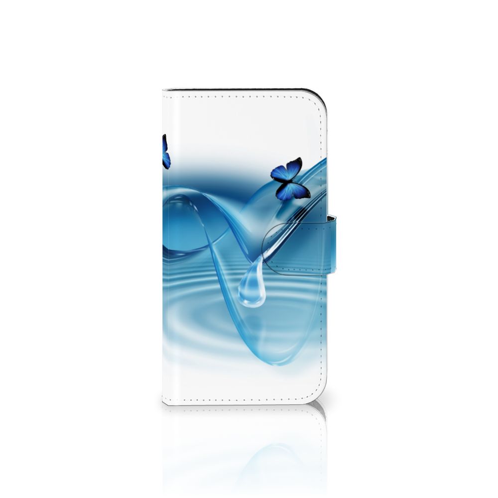 iPhone 15 Telefoonhoesje met Pasjes Vlinders in blauw met watergolven en vlinders 🦋.