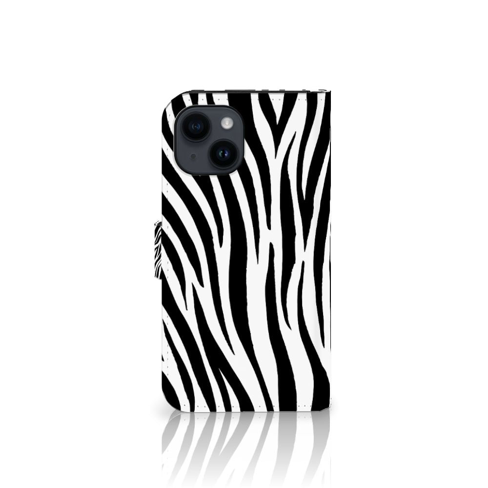 iPhone 15 Telefoonhoesje met Pasjes Zebra in zebraprint ontwerp met ruimte voor 3 pasjes 🦓
