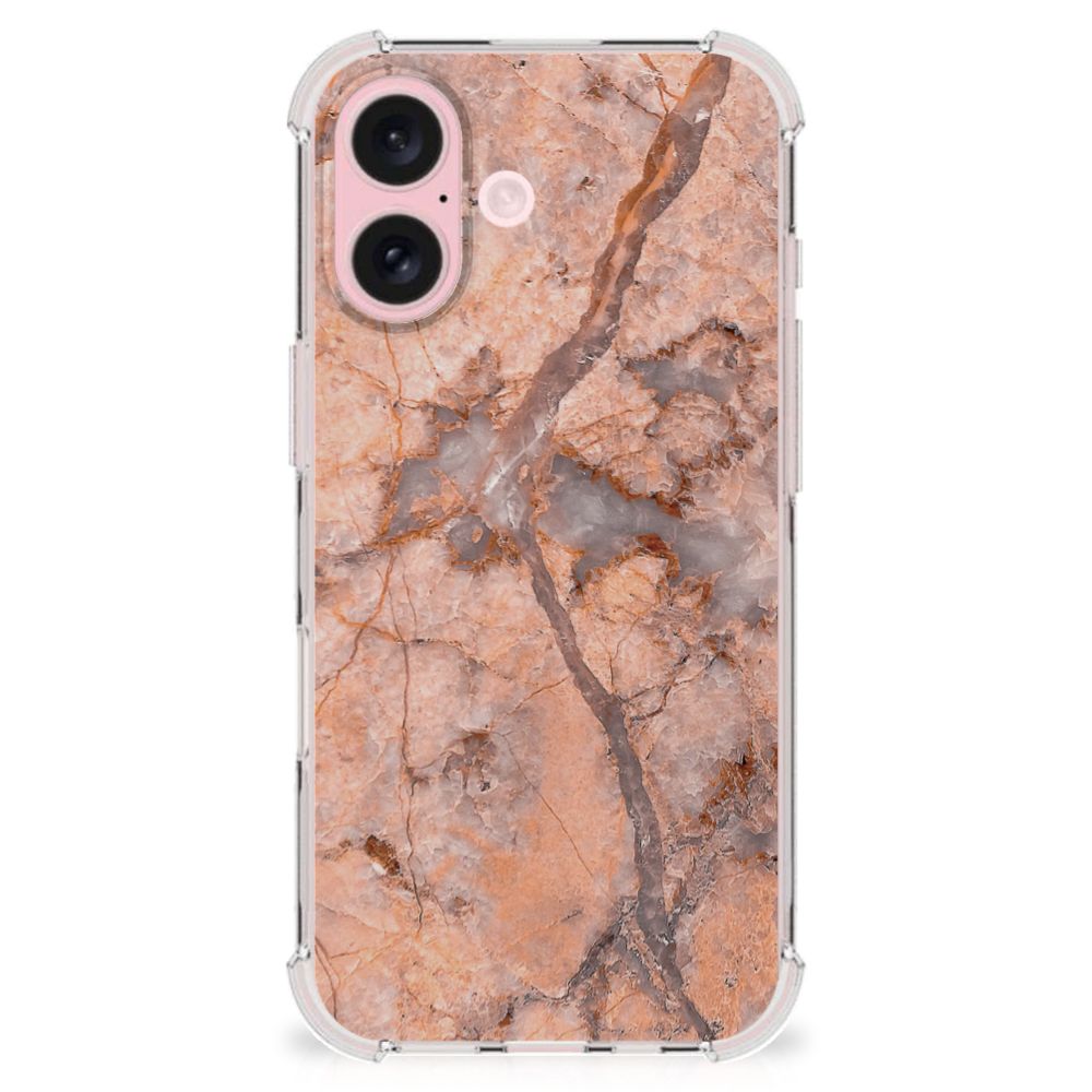 iPhone 16 Anti-Shock Hoesje Marmer Oranje achteraanzicht