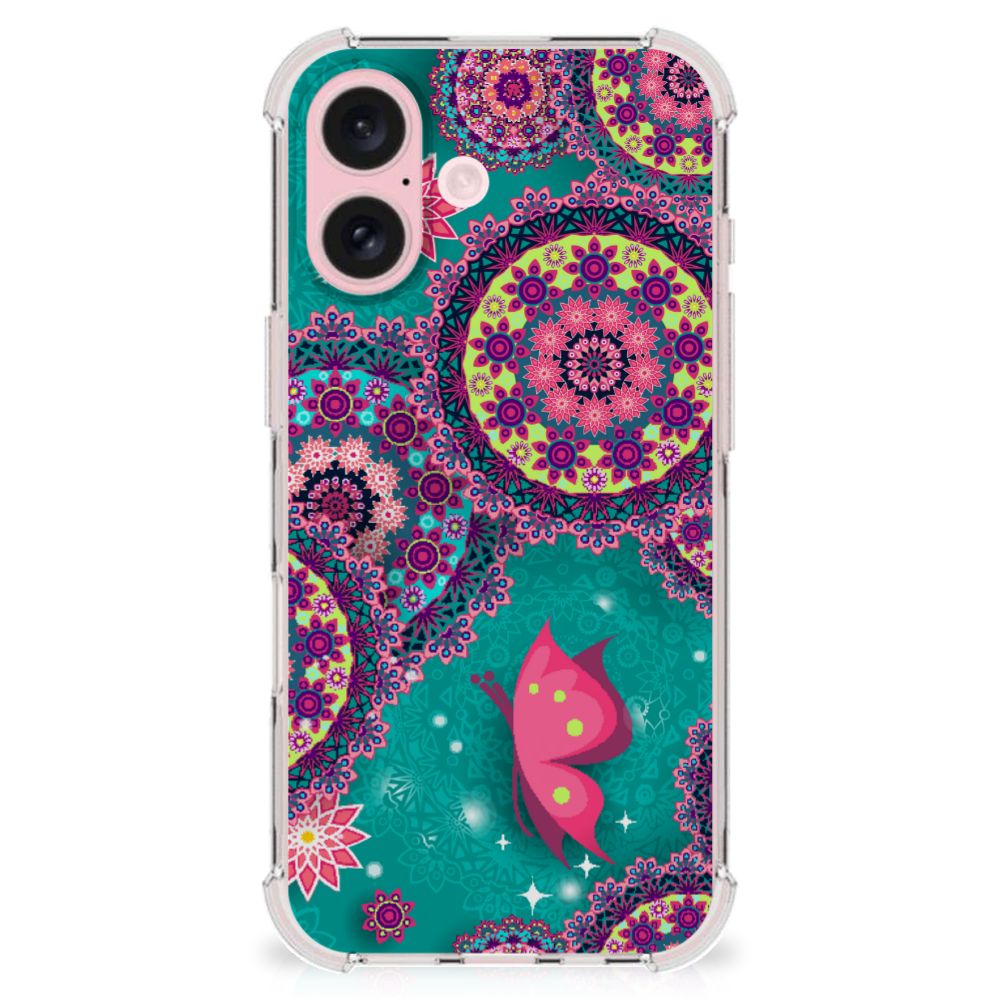 iPhone 16 Back Cover Cirkels en Vlinders achterkant ontwerp kleurrijk