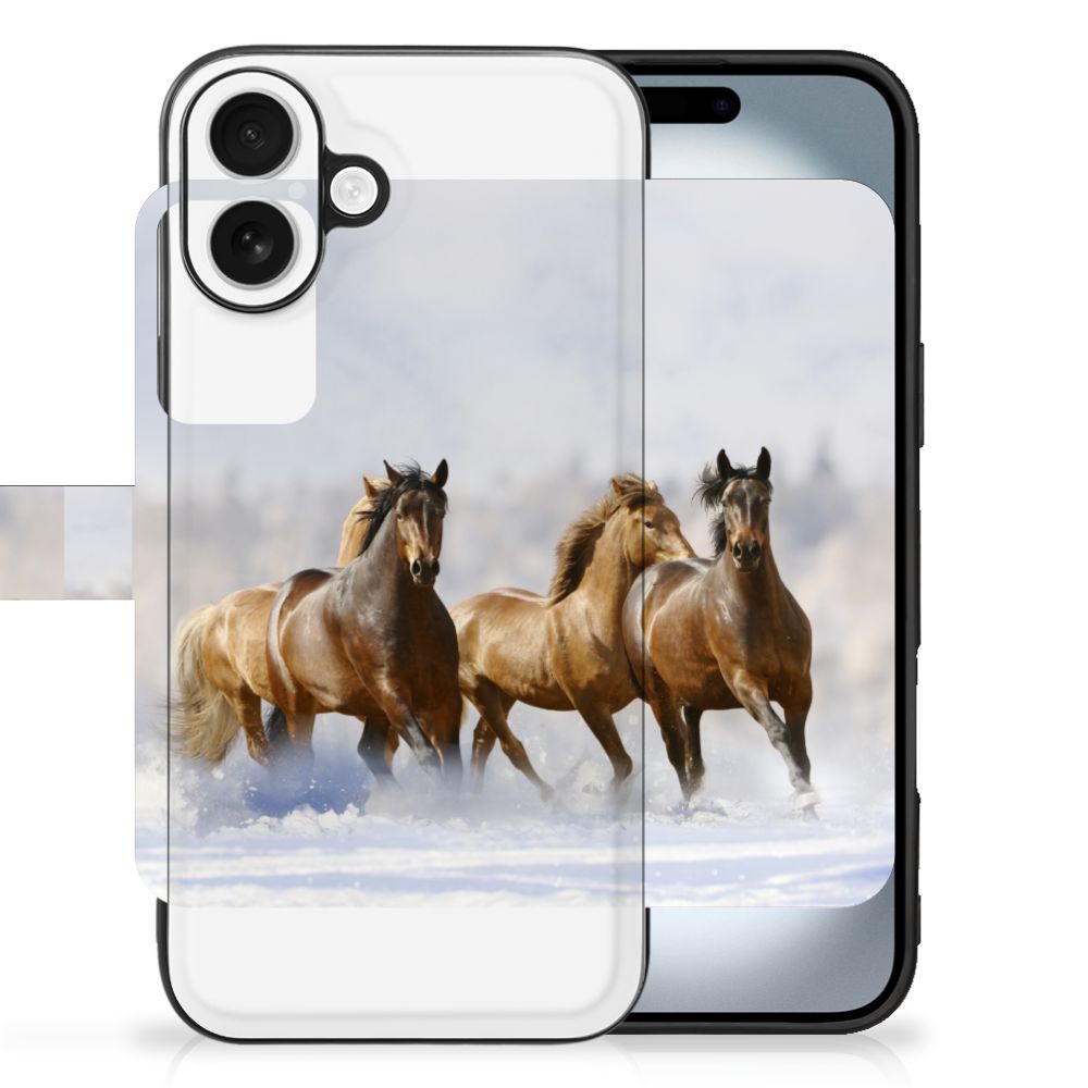 Apple iPhone 16 Back Cover Hoesje Nut Jar paarden sneeuw actie