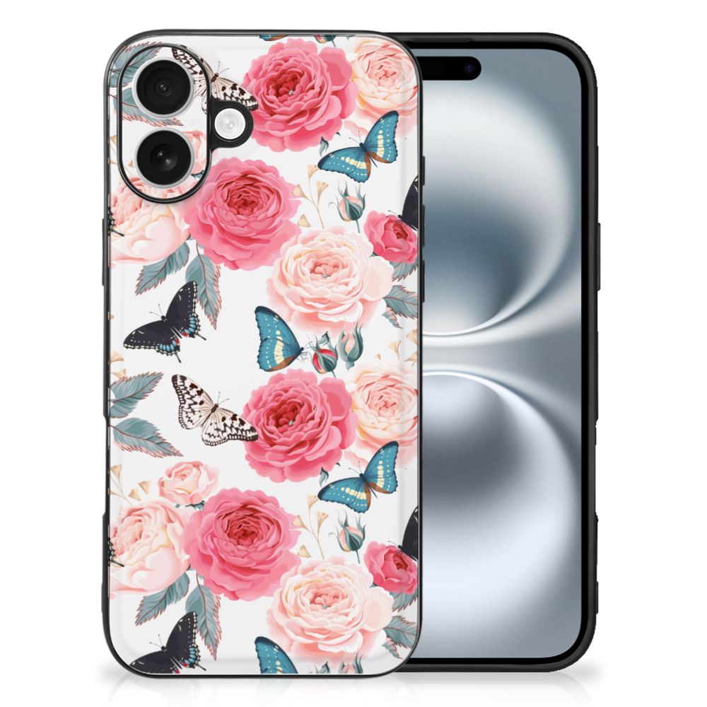 Apple iPhone 16 iPhone 16 Bloemen Hoesje Butterfly Roses achterzijde bloemenprint