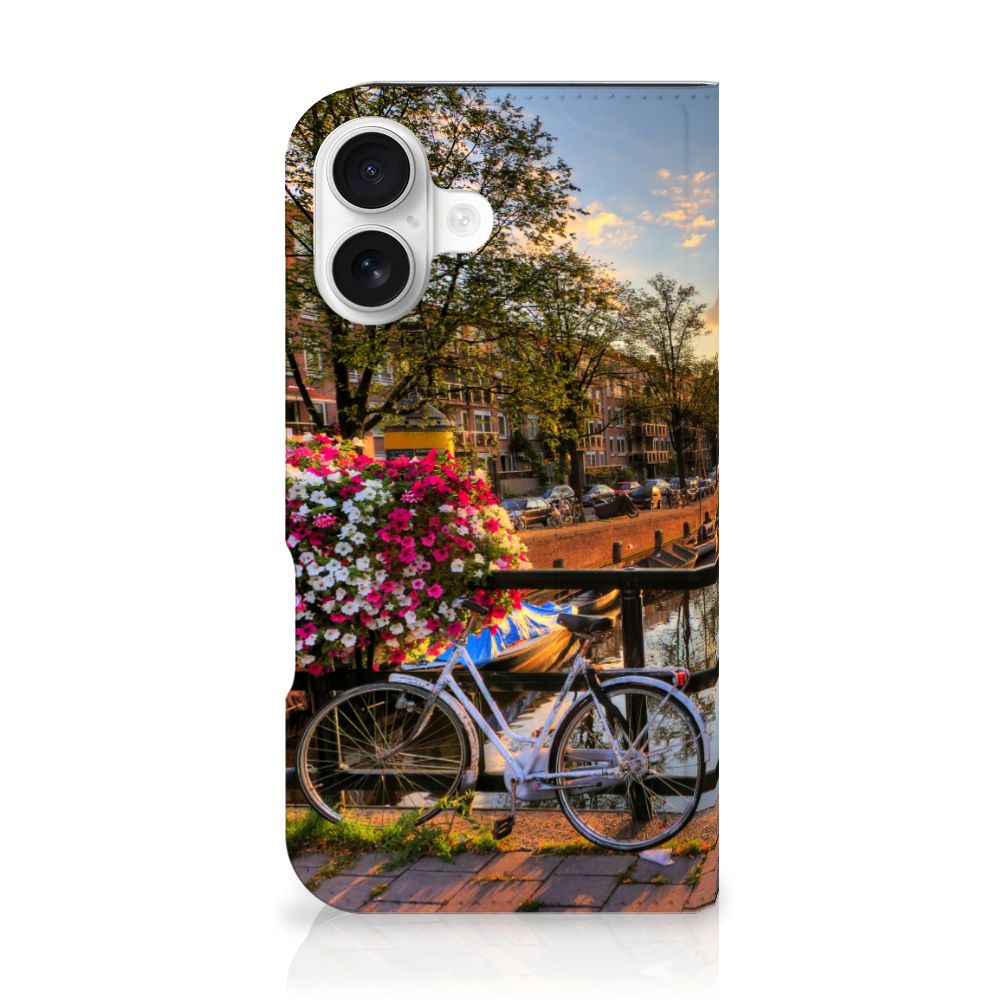 iPhone 16 Book Cover Amsterdamse Grachten fiets bloemen grachten Amsterdam